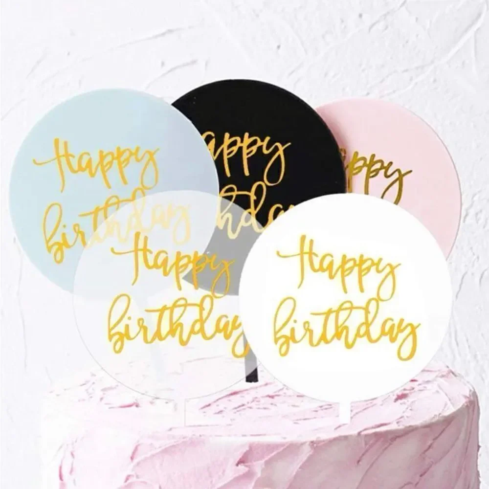 Happy birthday cake topper gold calligraphy acrylic plexi glass-4” 5 pack